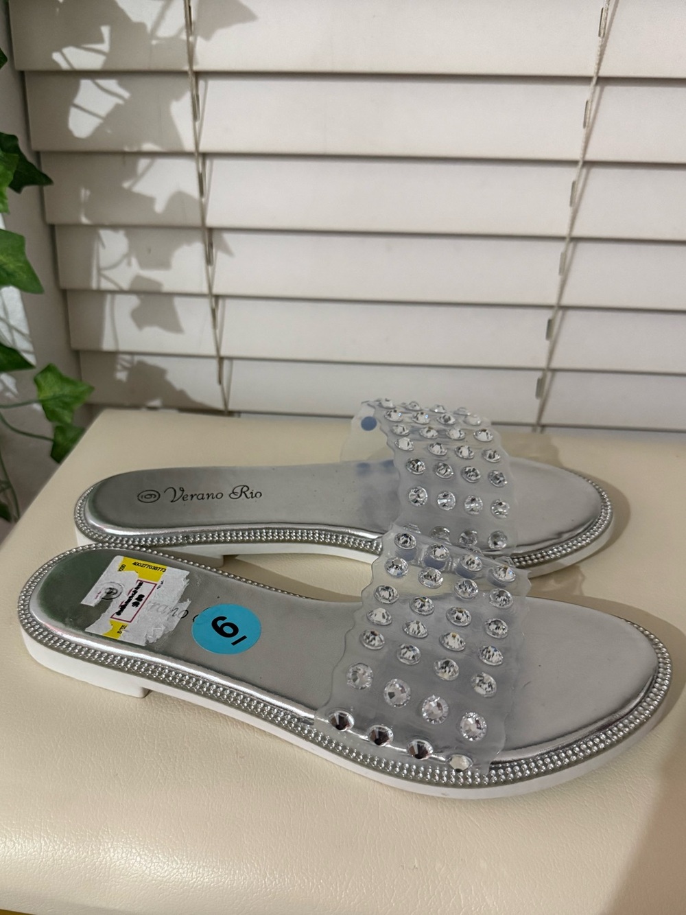 Silver metallic Studded Slide Sandals for Women - Picture 3 of 4